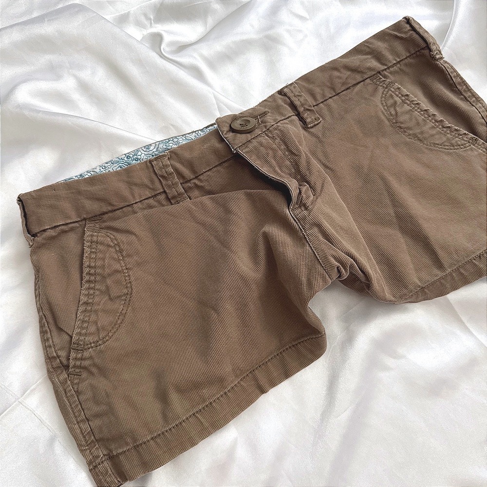 Arizona Jean Co Brown Corduroy Shorts Low Rise Floral Waistband Size 3